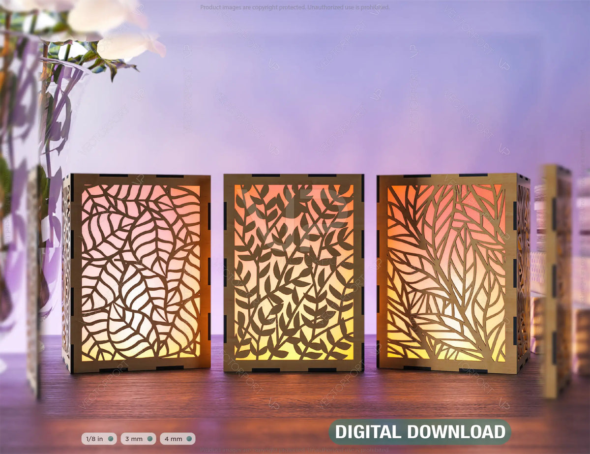 Leaves Pattern Candle Holder Laser Cut Tree  Lamp wood Tea light Lantern | SVG, DXF, AI |#129|