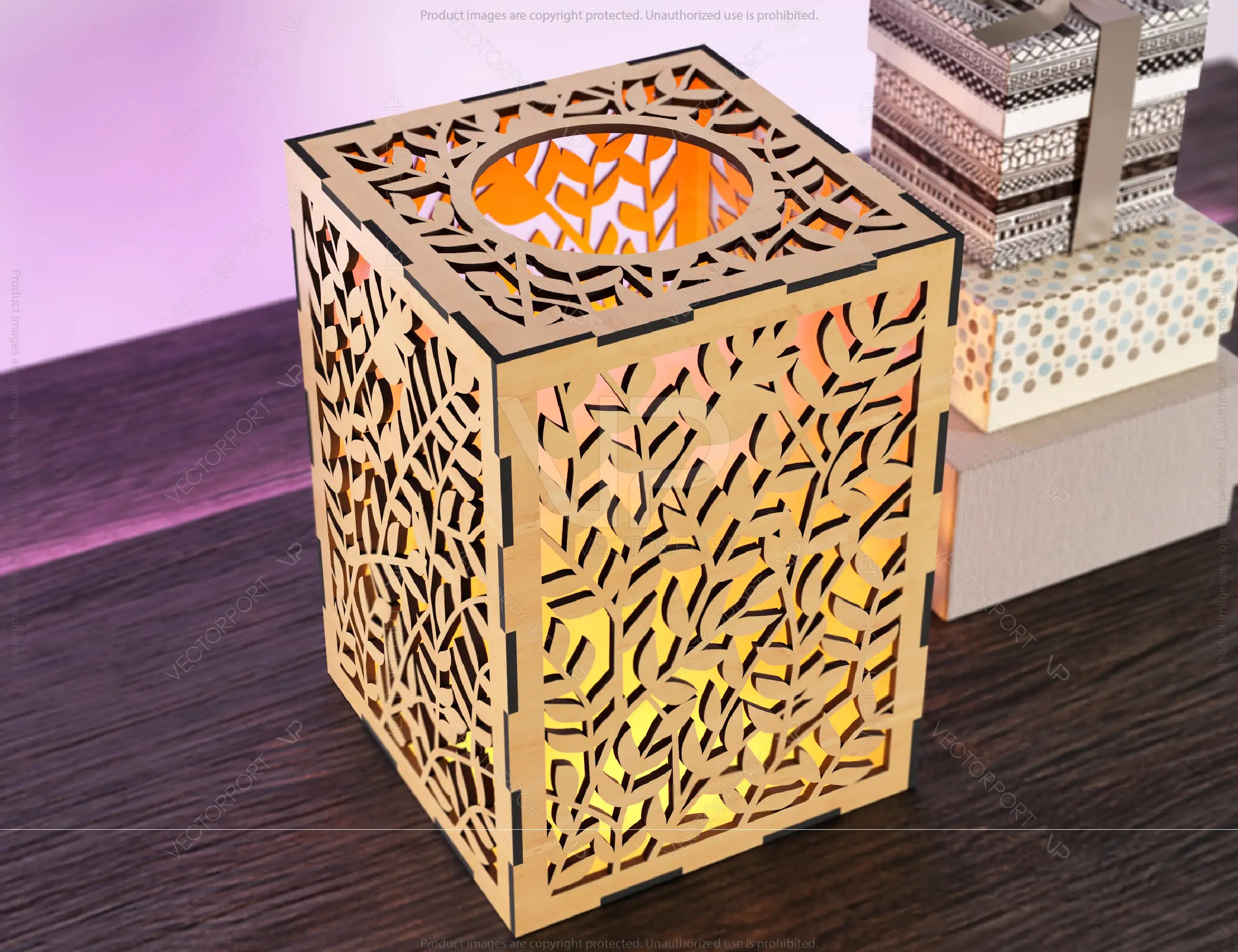 Leaves Pattern Candle Holder Laser Cut Tree  Lamp wood Tea light Lantern | SVG, DXF, AI |#129|