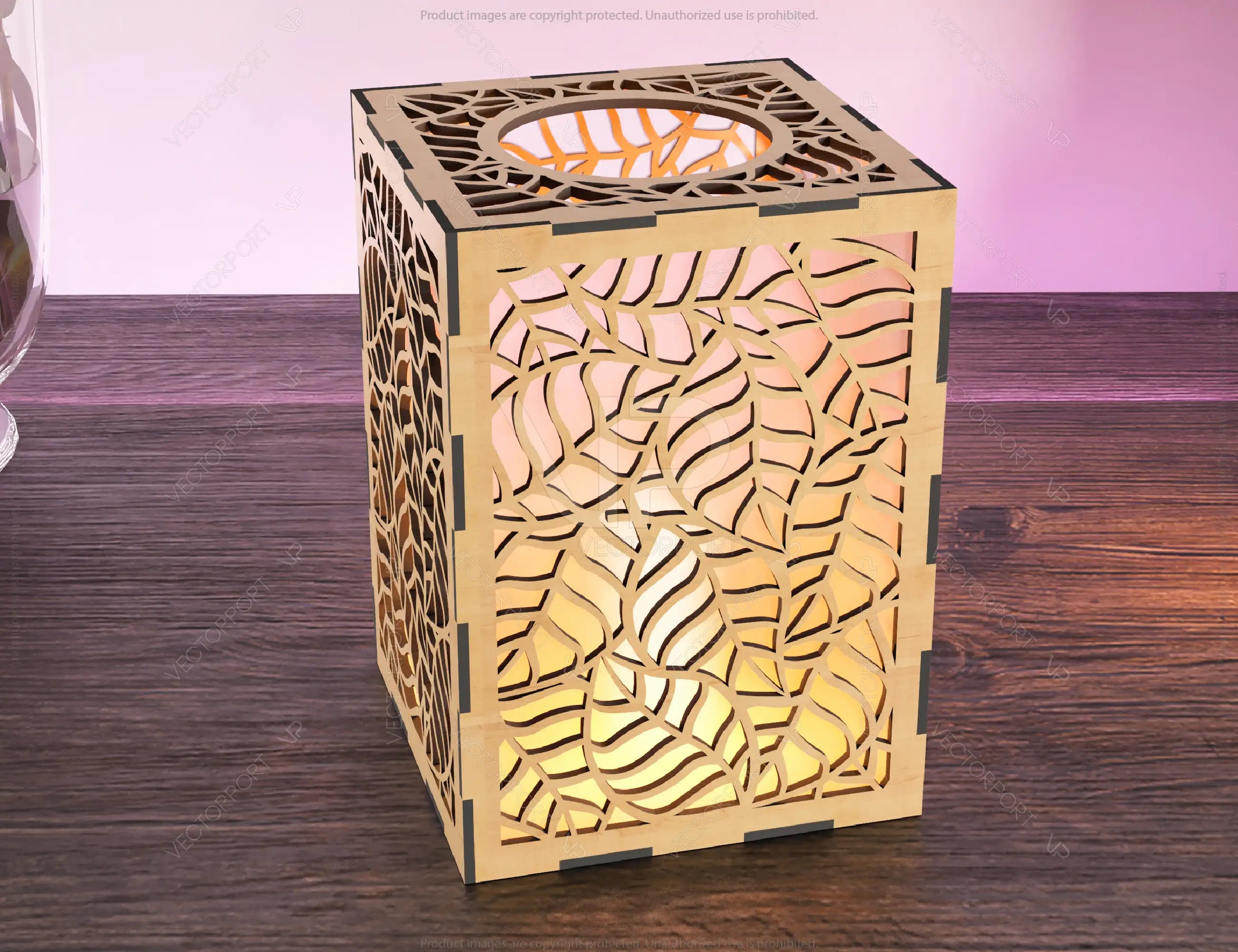 Leaves Pattern Candle Holder Laser Cut Tree  Lamp wood Tea light Lantern | SVG, DXF, AI |#129|