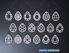 18 Earrings bundle Laser Cut tear drop templates for Women Jewelry Wooden Glowforge Pendants | SVG, DXF, AI |#130|