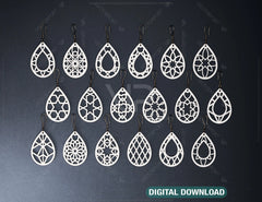 18 Earrings bundle Laser Cut tear drop templates for Women Jewelry Wooden Glowforge Pendants | SVG, DXF, AI |#130|