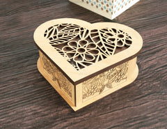 Wooden Heart shaped Jewelry laser cut Box template Wedding Love story vector model Jewelry box cut file | SVG, DXF |#131|