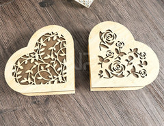 Wooden Heart shaped Jewelry laser cut Box template Wedding Love story vector model Jewelry box cut file | SVG, DXF |#U131|
