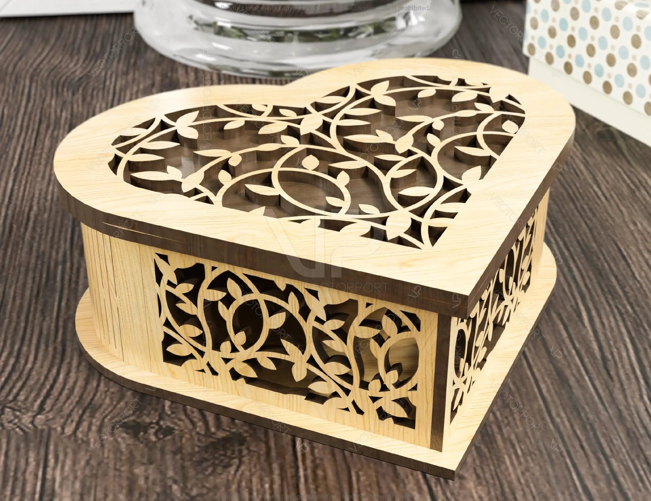 Wooden Heart shaped Jewelry laser cut Box template Wedding Love story vector model Jewelry box cut file | SVG, DXF |#U131|
