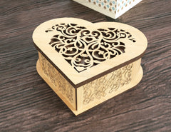 Wooden Heart shaped Jewelry laser cut Box template Wedding Love story vector model Jewelry box cut file | SVG, DXF |#131|