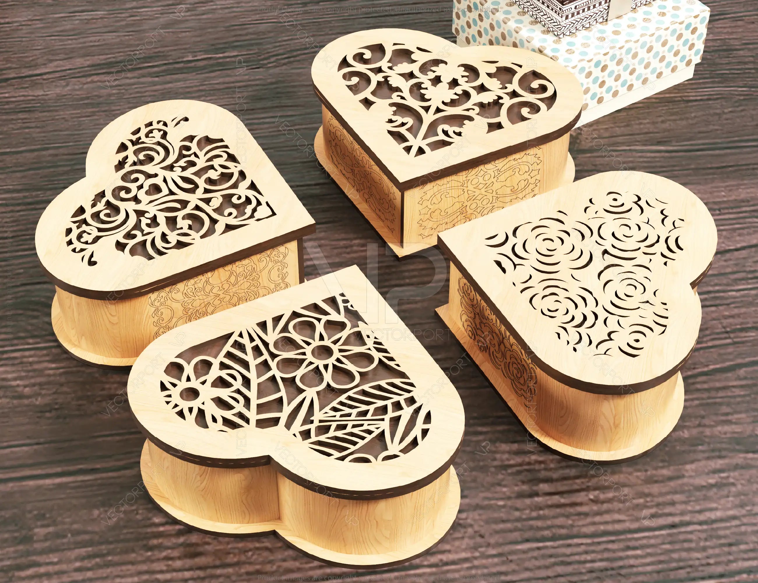 Wooden Heart shaped Jewelry laser cut Box template Wedding Love story vector model Jewelry box cut file | SVG, DXF |#131|