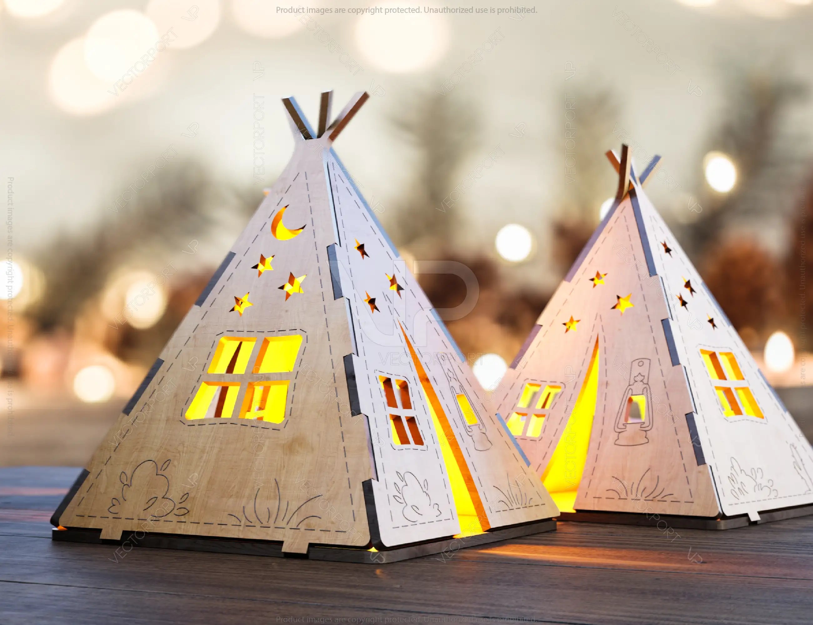 3D Laser Cut Wooden Tent Shape Night Lamp Plywood Laser Cutting Camping Home Lampshade Table Candle Holder Tea light | SVG, DXF, AI |#132|