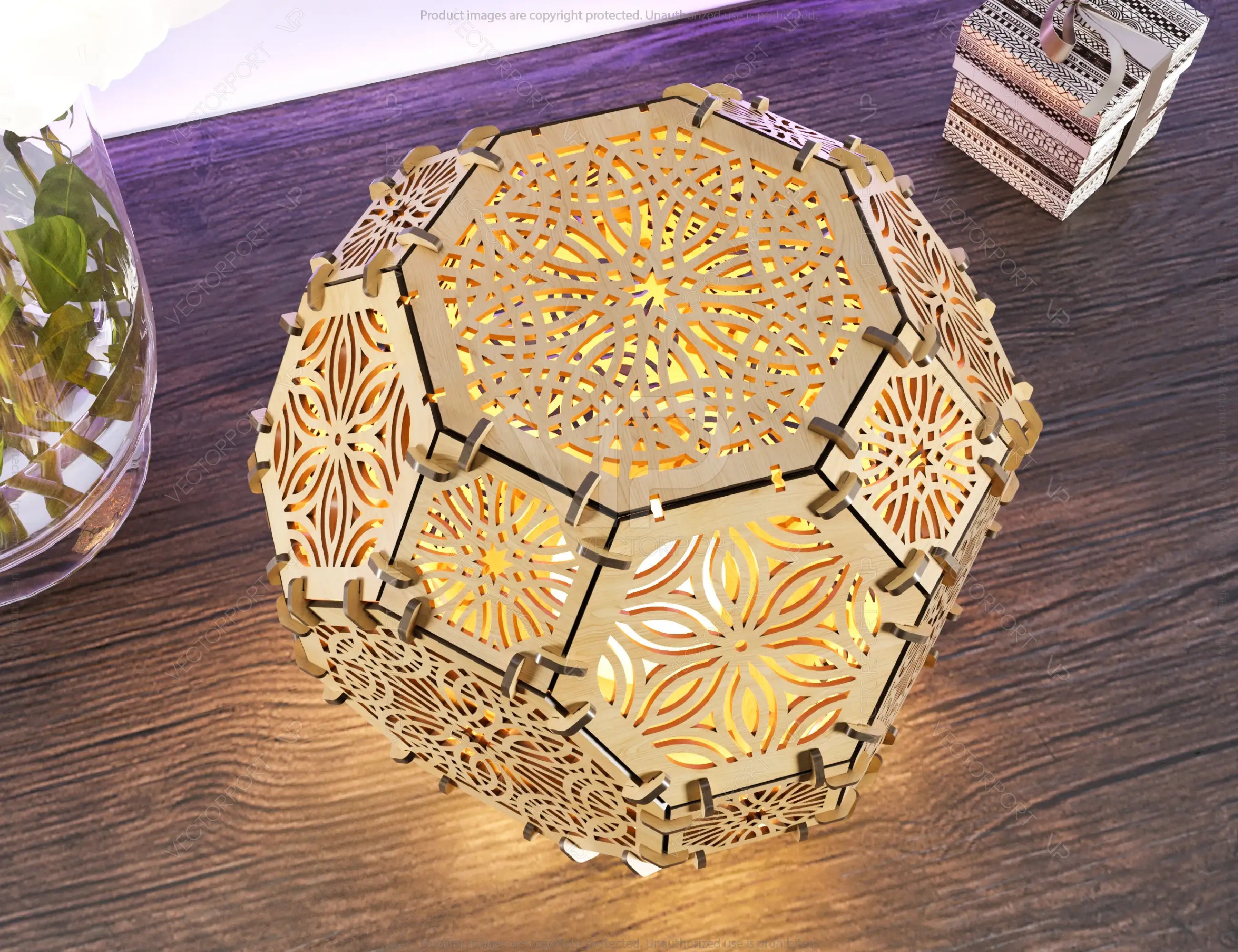 Hexahedron Sphere Tea light Lamp Candle holder Plywood table lamp laser cut files | SVG, DXF, AI |#134|