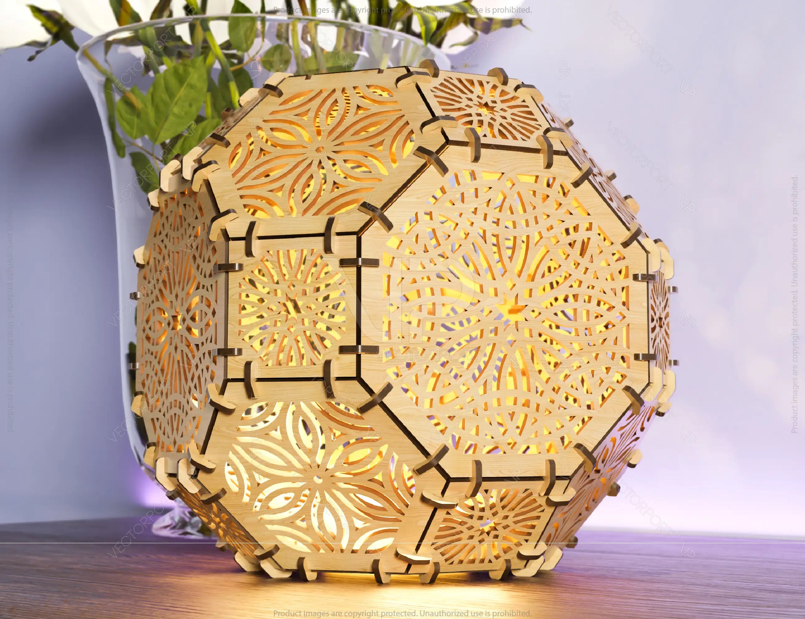 Hexahedron Sphere Tea light Lamp Candle holder Plywood table lamp laser cut files | SVG, DXF, AI |#134|