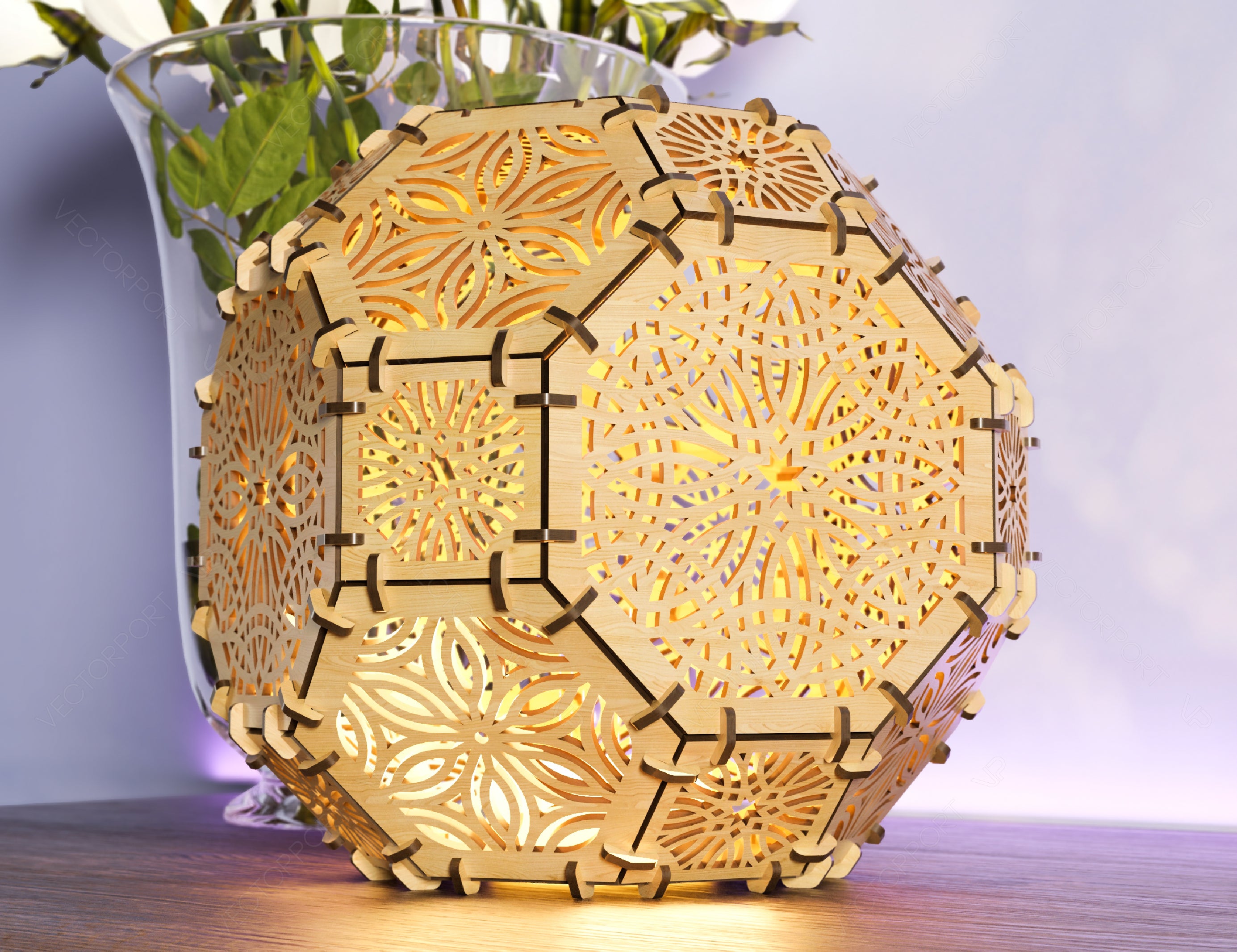 Hexahedron Sphere Tea light Lamp Candle holder Plywood table lamp laser cut files | SVG, DXF, AI |#134|