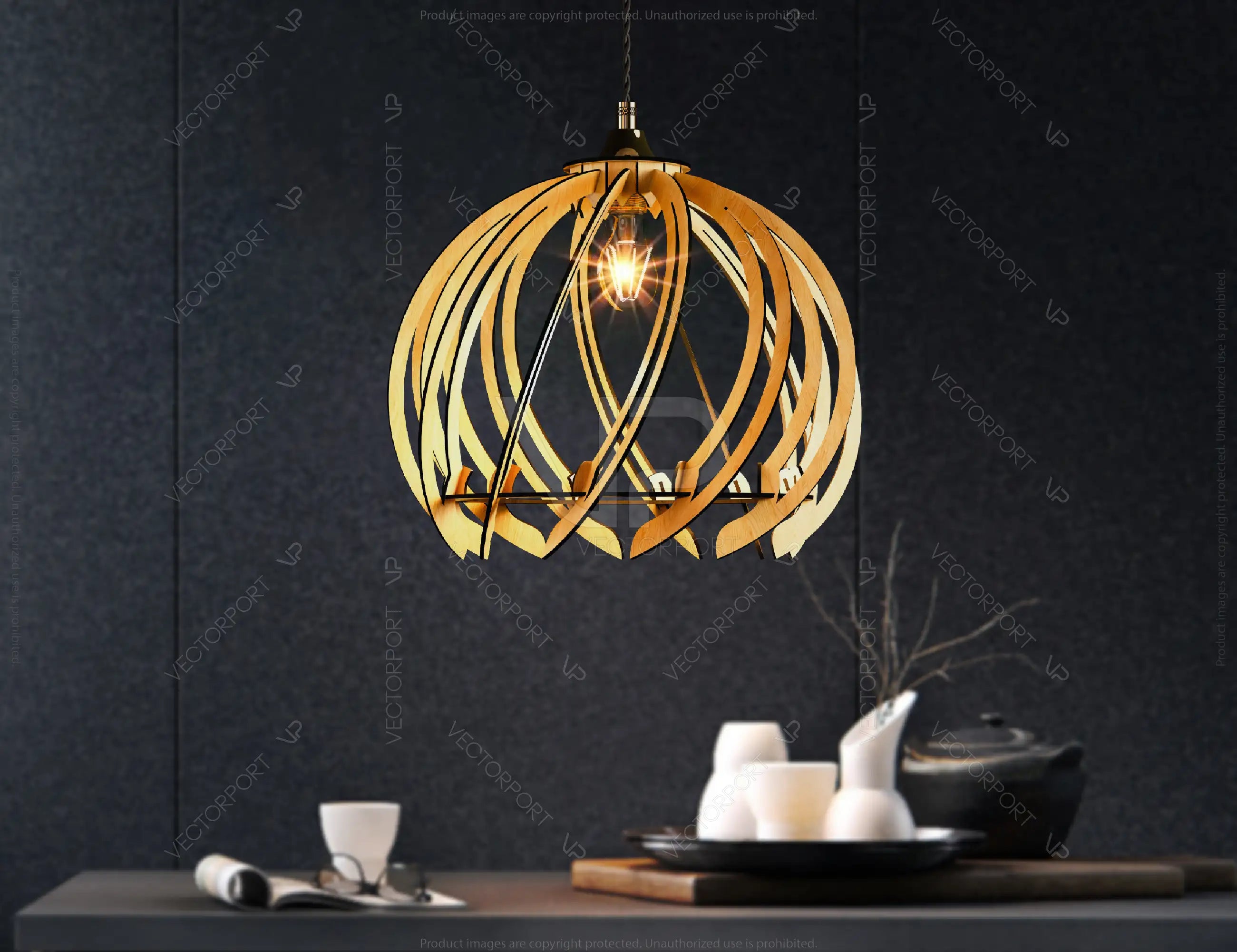 Wood Modern Hanging Round chandelier lamp shade Pendant light template svg laser cut plywood| SVG, DXF, AI |#135|