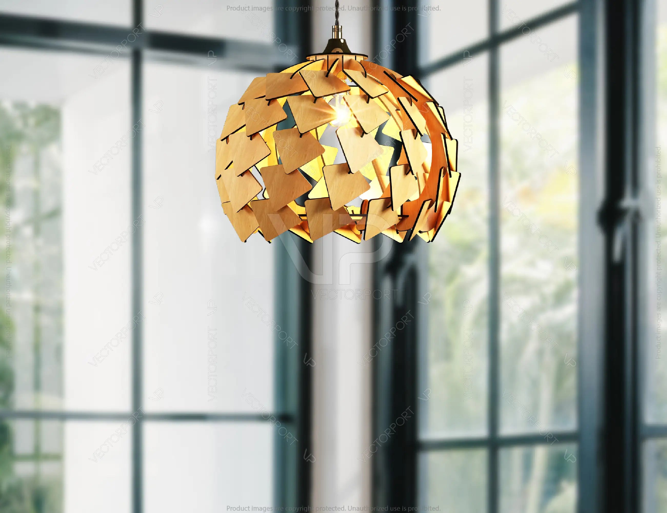 Scandinavian Pine Cone Wood Modern Hanging chandelier lamp shade Pendant light template svg laser cut plywood| SVG, DXF, AI |#136|