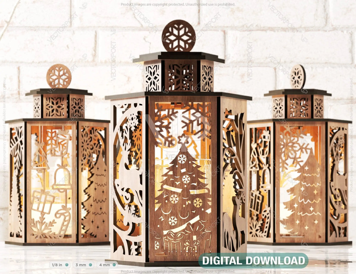 Christmas Lamp Night Light Deer Lantern Decoration Centerpiece Lampshade Table Candle Holder SVG |#U138|