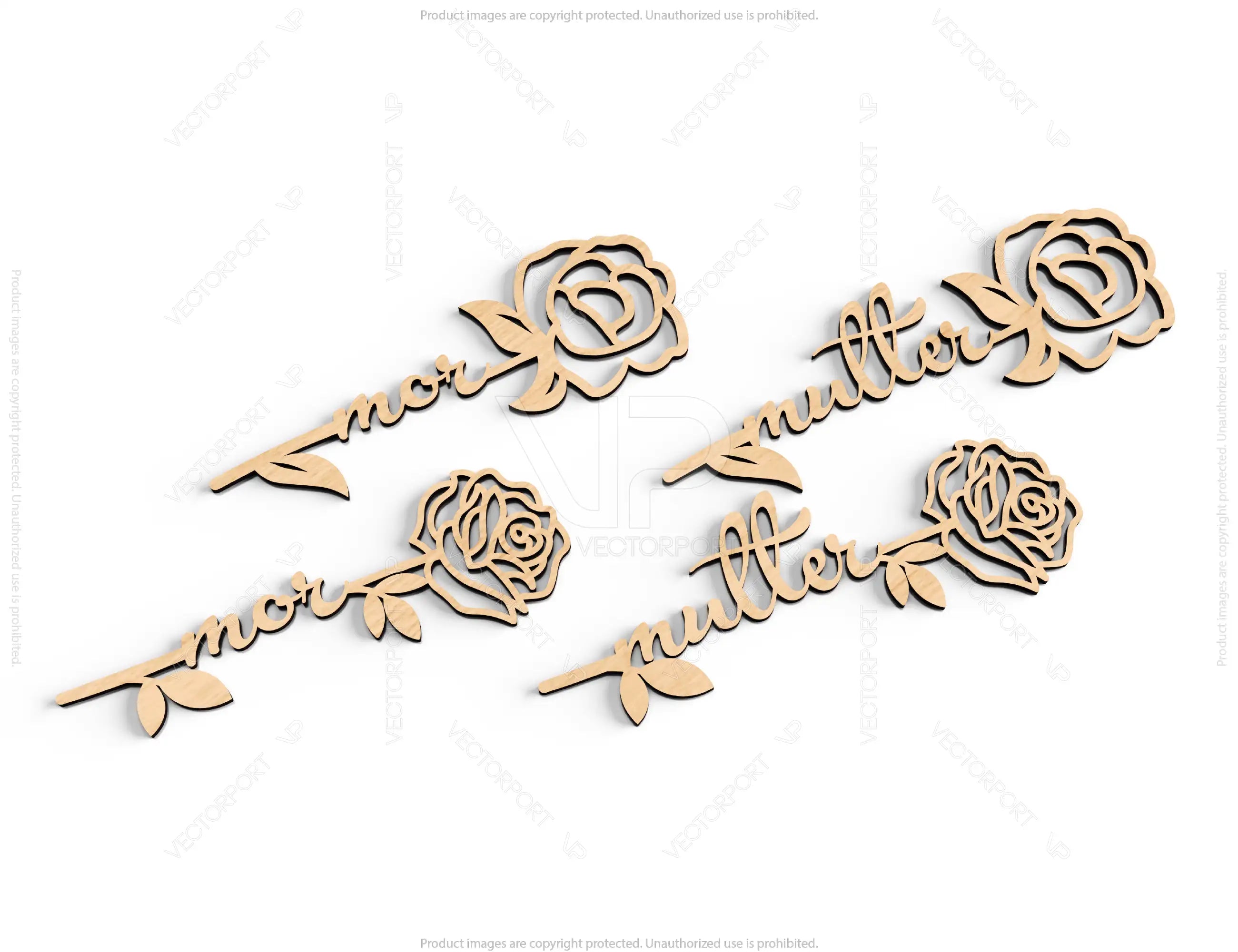 Mother's Day Personalized Roses Laser Cut Art Acrylic wood Flower in different languages | SVG, DXF |#139|