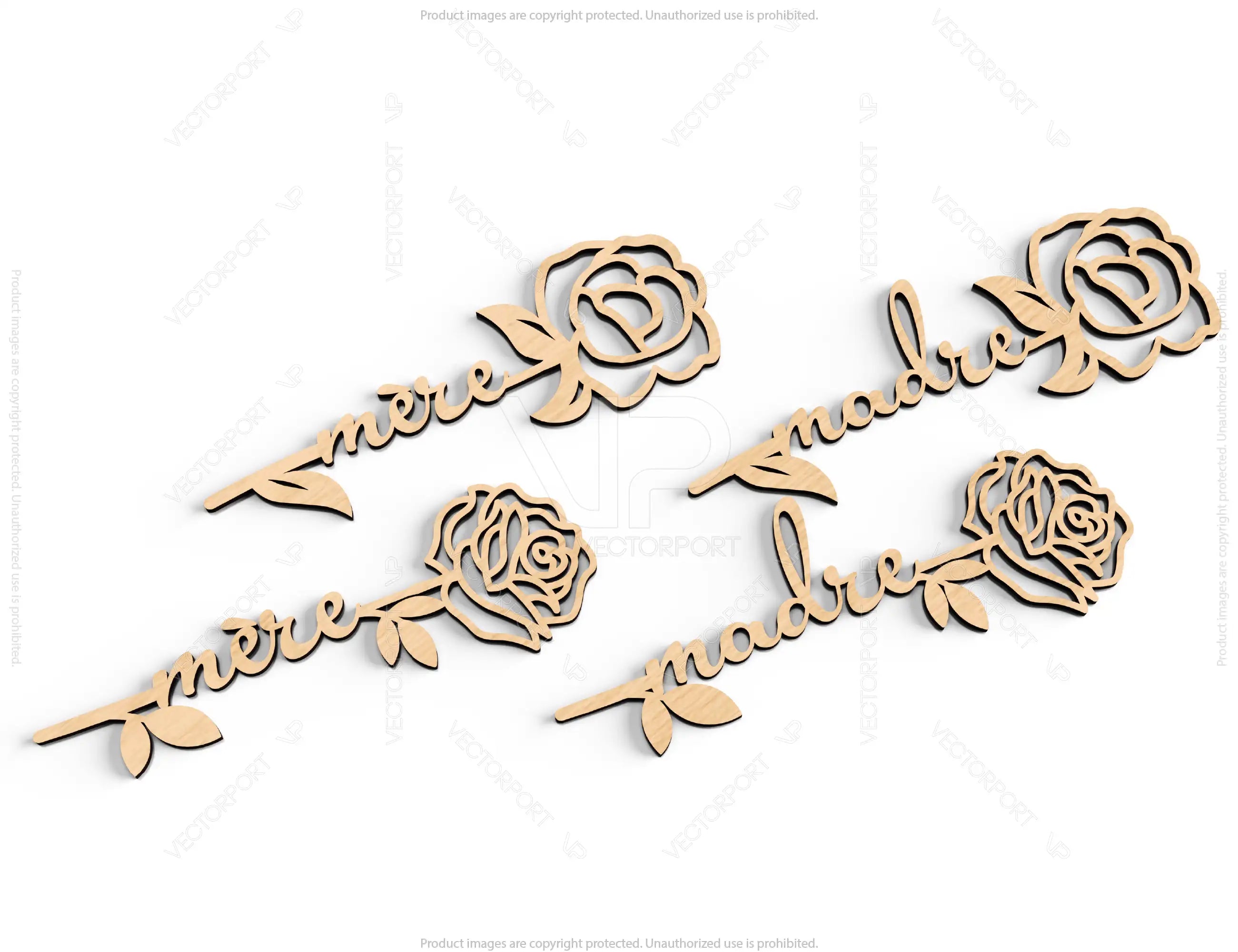 Mother's Day Personalized Roses Laser Cut Art Acrylic wood Flower in different languages | SVG, DXF |#139|