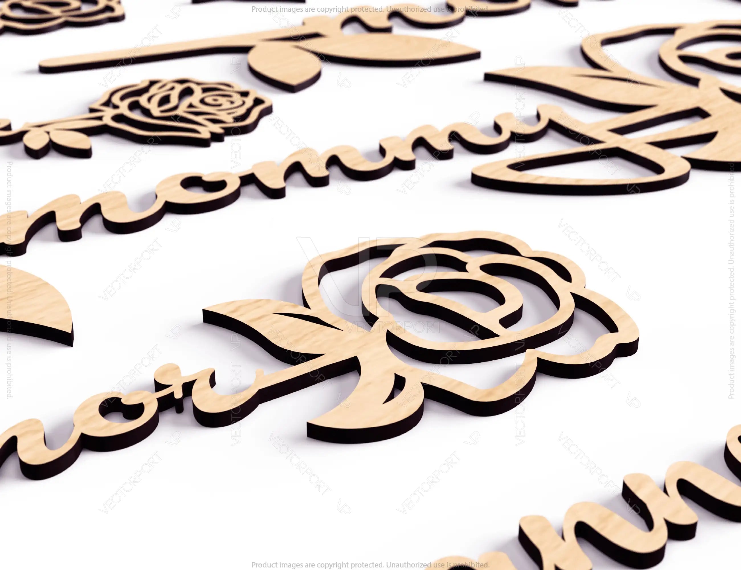 Mother's Day Personalized Roses Laser Cut Art Acrylic wood Flower in different languages | SVG, DXF |#139|