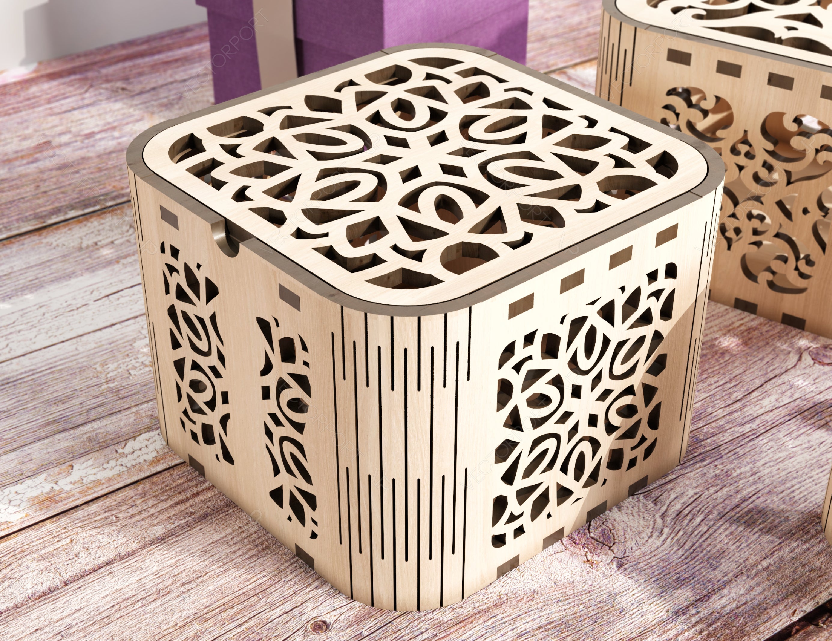 Floral Design Decorative Wooden Gift box laser cut jeweler case Wedding Love vector model Glowforge cut file |#U140|