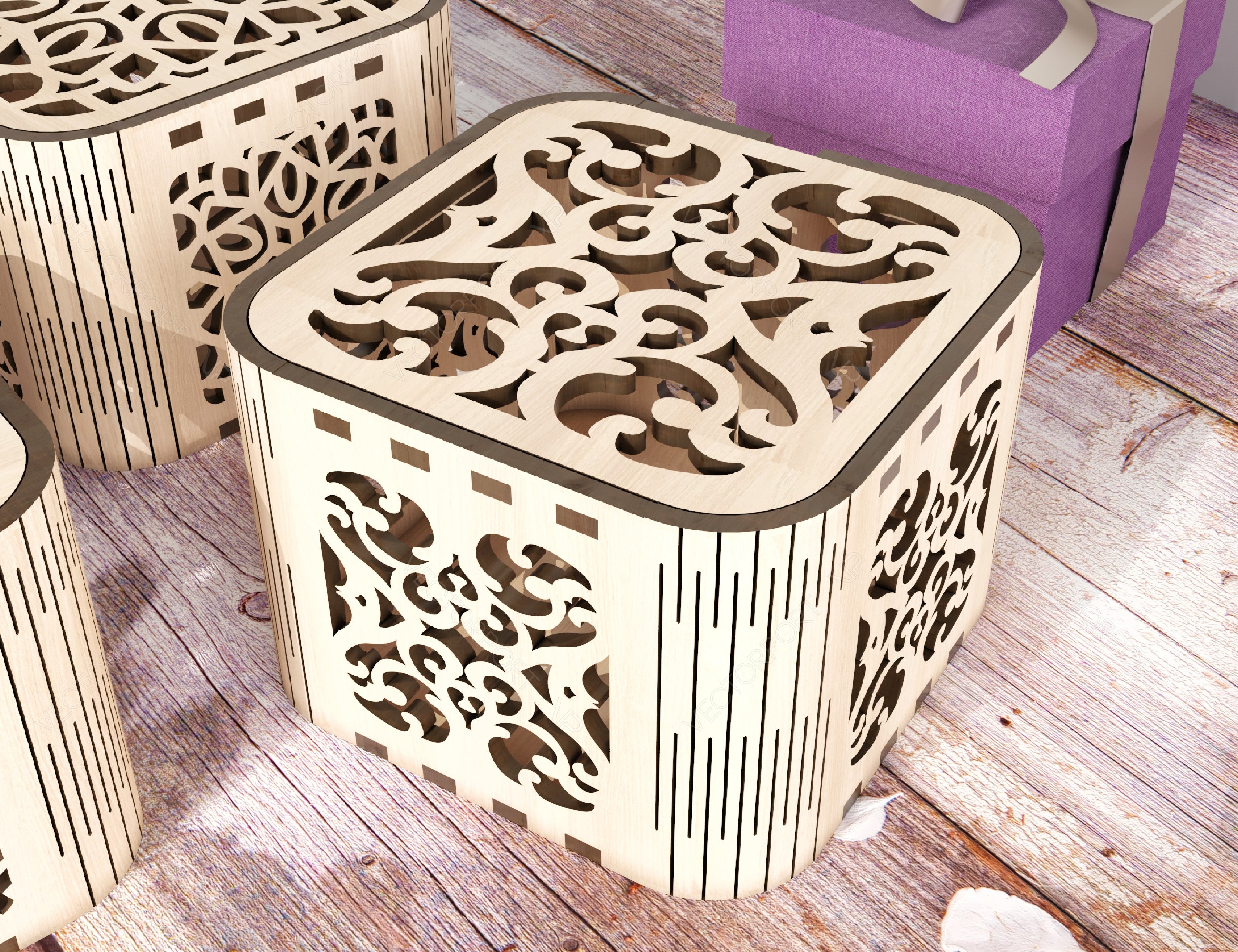 Floral Design Decorative Wooden Gift box laser cut jeweler case Wedding Love vector model Glowforge cut file |#U140|