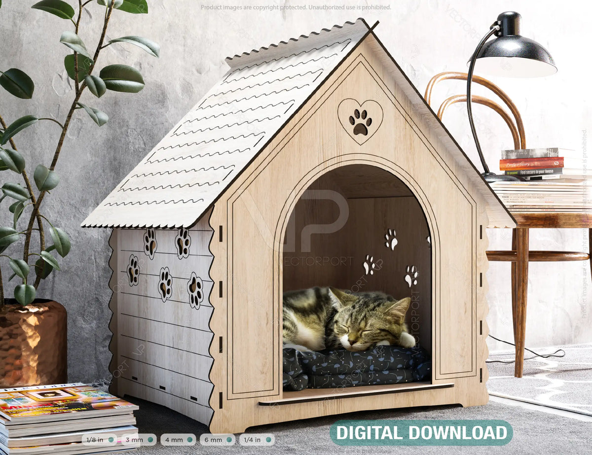 Cute Cat House Laser cut vector plans Pet House SVG files Instant download cnc template laser cut | SVG, DXF |#141|
