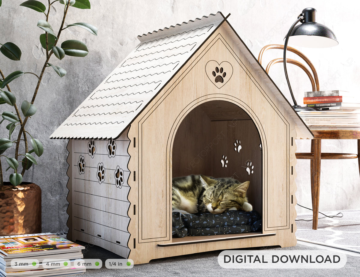 Cute Cat House Laser cut vector plans Pet House SVG files Instant download cnc template laser cut | SVG, DXF |#141|