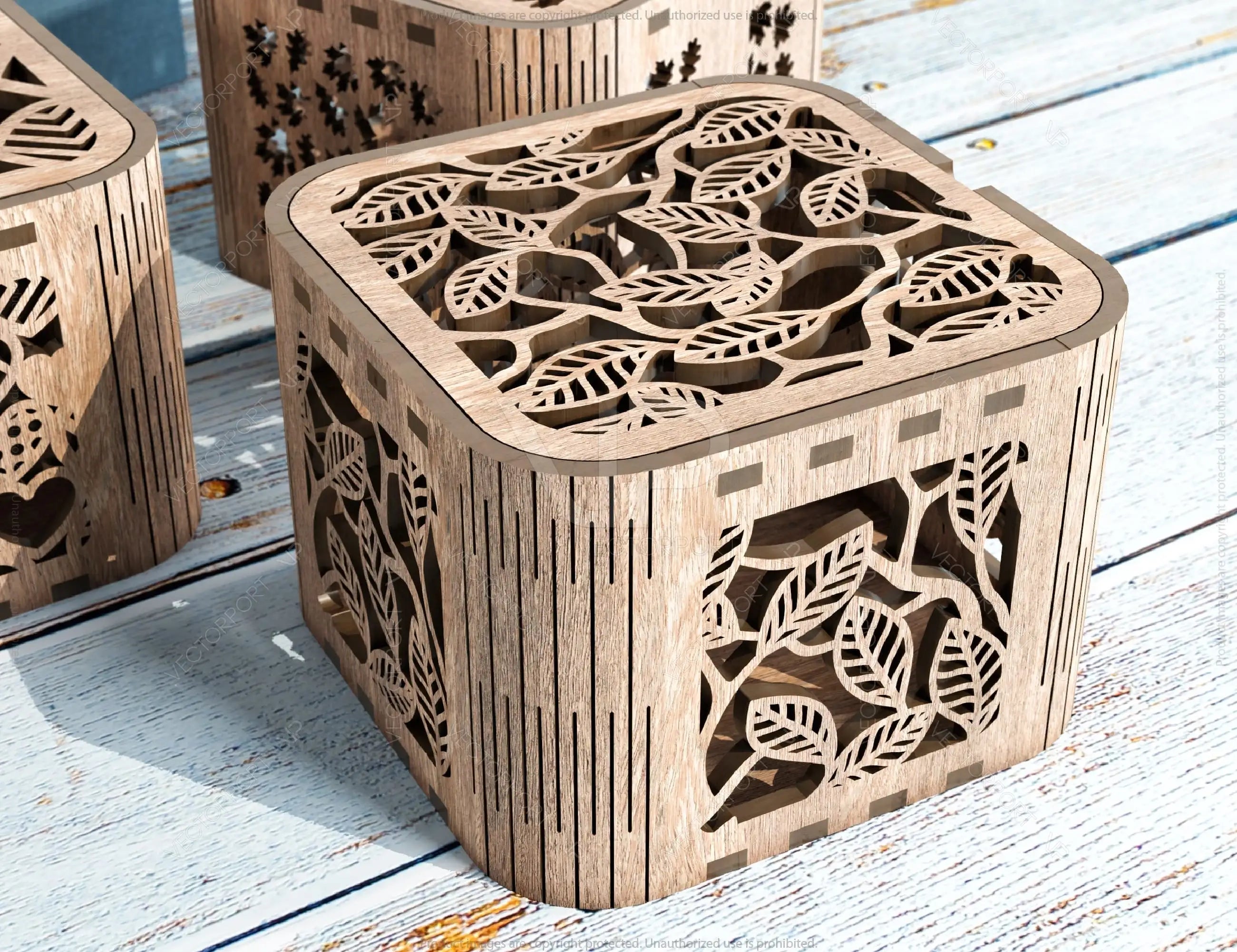 Heart Leaves Decorative Wooden Gift box laser cut jeweler case Wedding Love vector model Glowforge cut file |#U141|