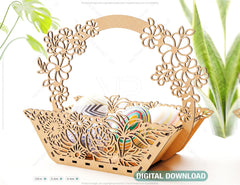 Decorative Laser Cut Wooden Easter Basket Laser cut Egg Bowl SVG files cnc template laser cut | SVG, DXF |#142|