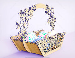 Decorative Laser Cut Wooden Easter Basket Laser cut Egg Bowl SVG files cnc template laser cut | SVG, DXF |#142|