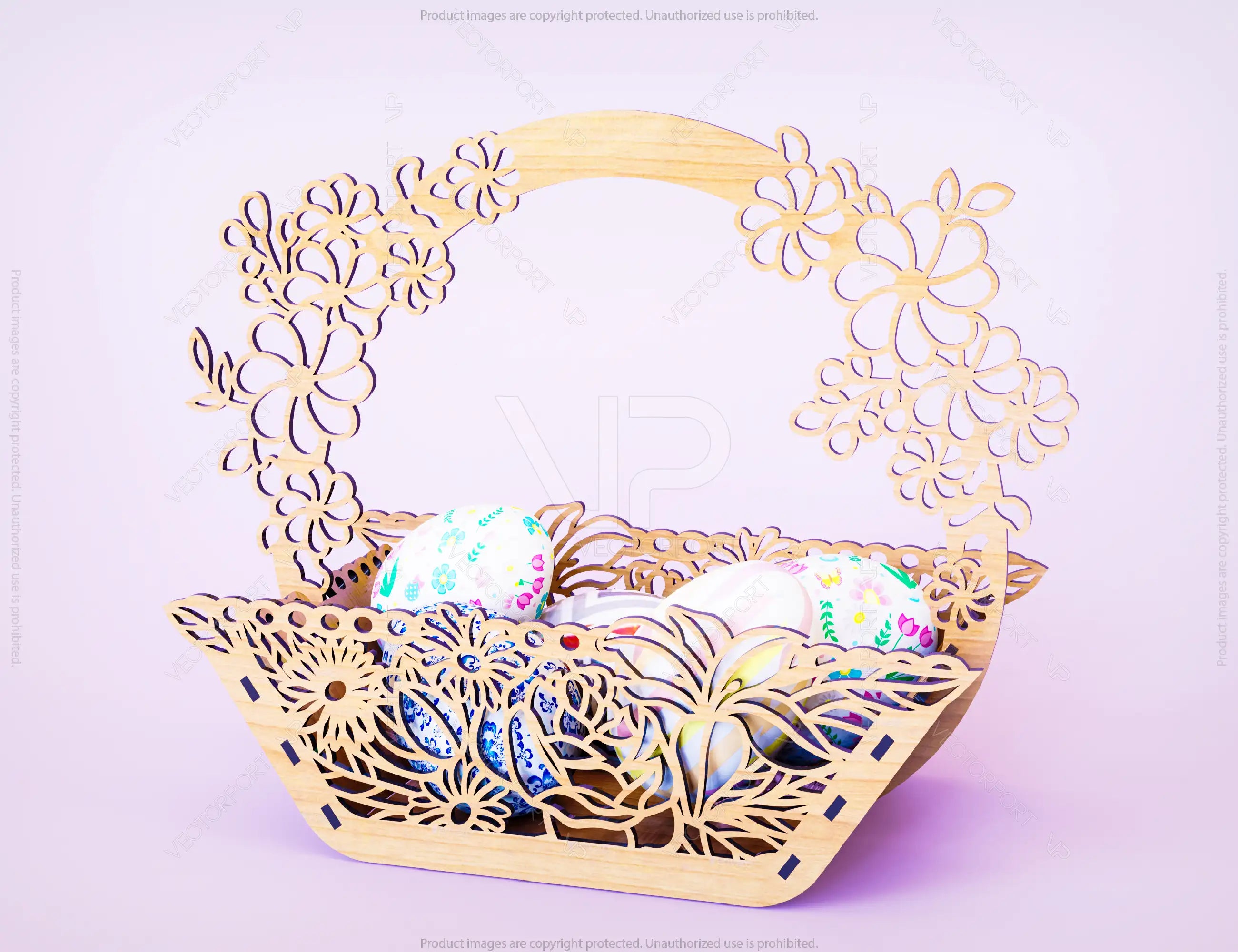 Decorative Laser Cut Wooden Easter Basket Laser cut Egg Bowl SVG files cnc template laser cut | SVG, DXF |#142|