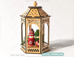 Christmas Scene Wooden Diorama Lantern Lamp Night Decoration Lampshade Table Candle Holder Digital Download SVG |#U144|