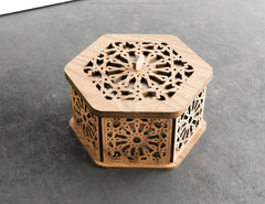 Hexagon Laser Cut Decorative Wooden Gift box Wedding favour laser cut jeweler case | SVG, DXF, AI |#144|