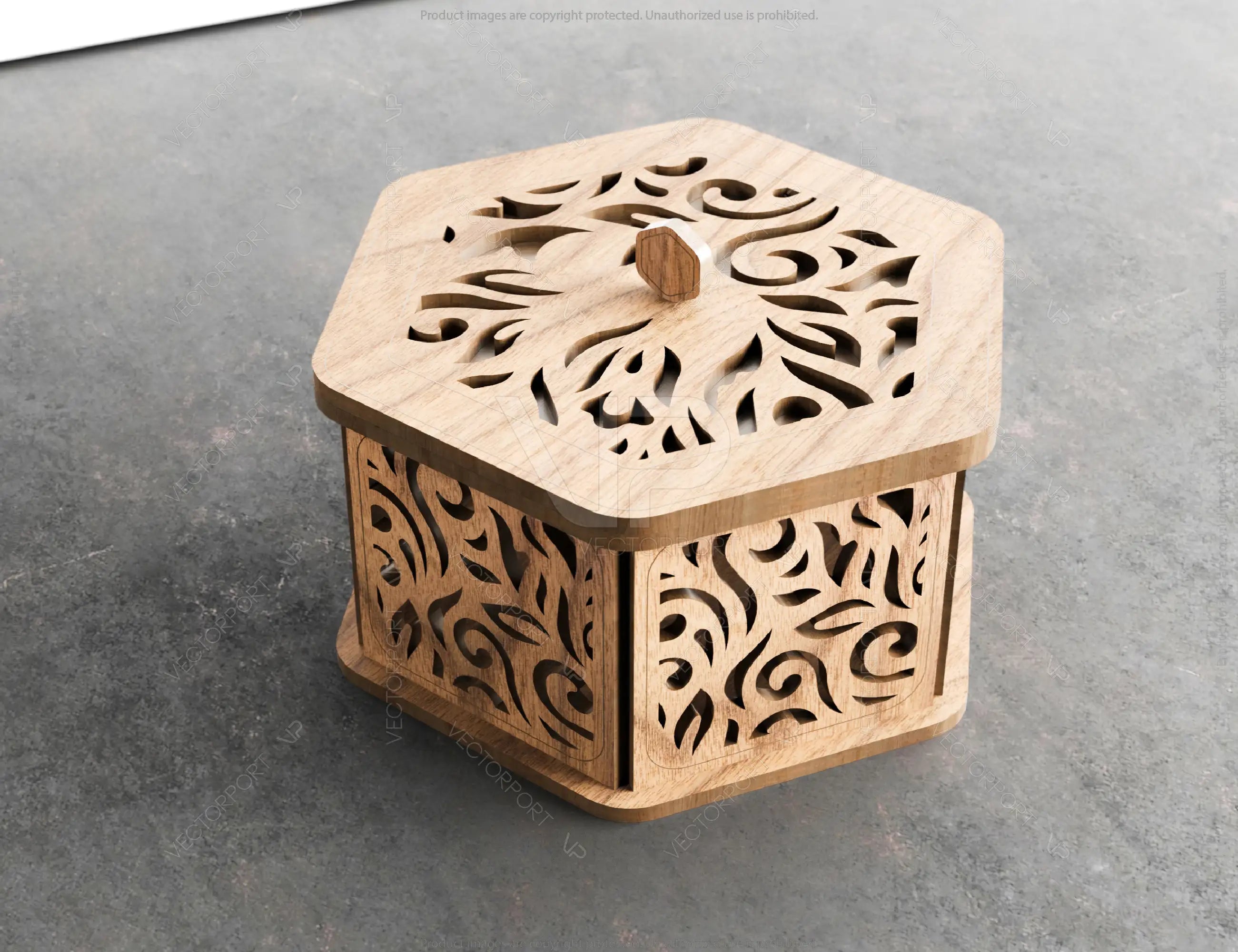 Hexagon Laser Cut Decorative Wooden Gift box Wedding favour laser cut jeweler case | SVG, DXF, AI |#144|