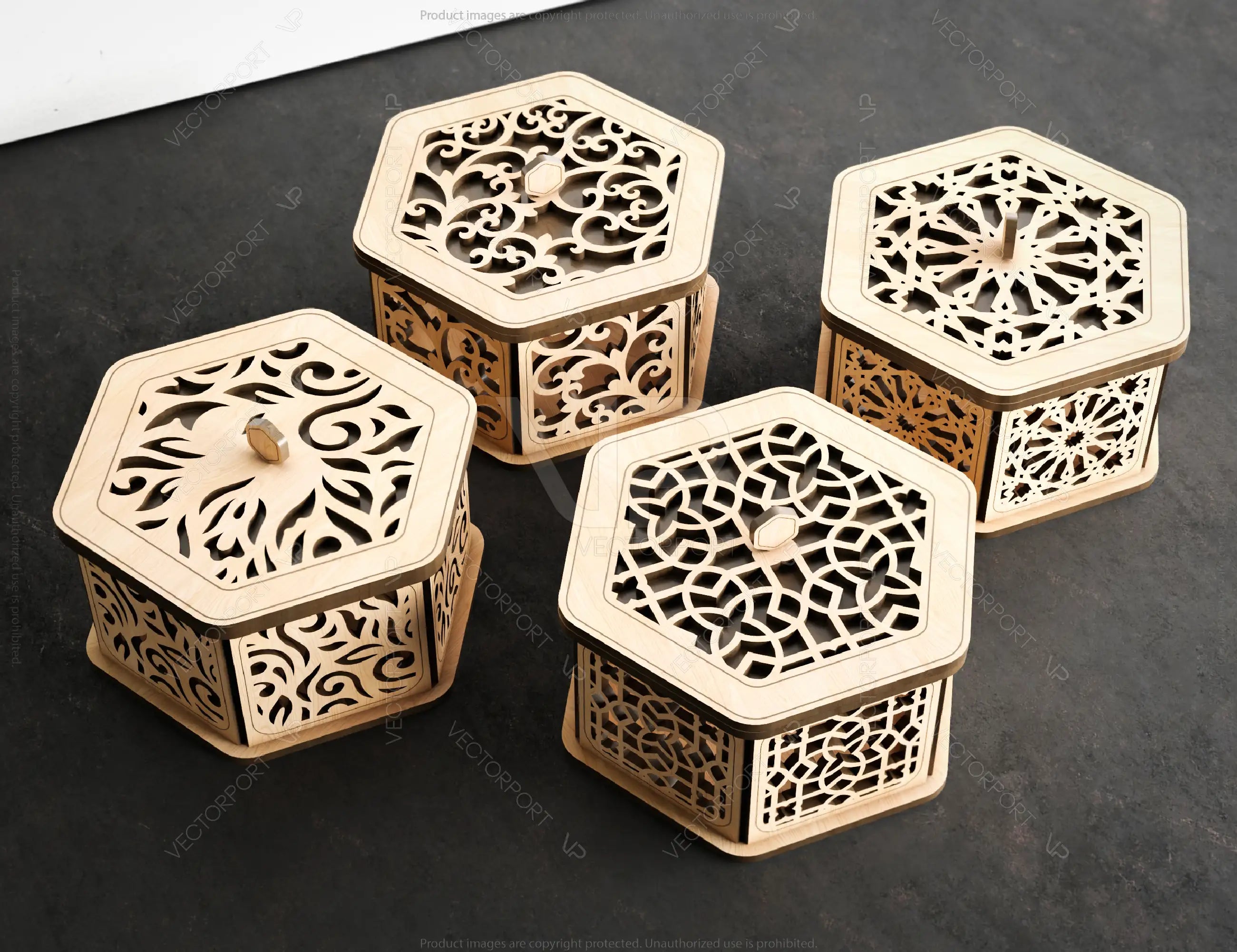 Hexagon Laser Cut Decorative Wooden Gift box Wedding favour laser cut jeweler case | SVG, DXF, AI |#144|