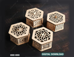 Hexagon Laser Cut Decorative Wooden Gift box Wedding favour laser cut jeweler case | SVG, DXF, AI |#145 |