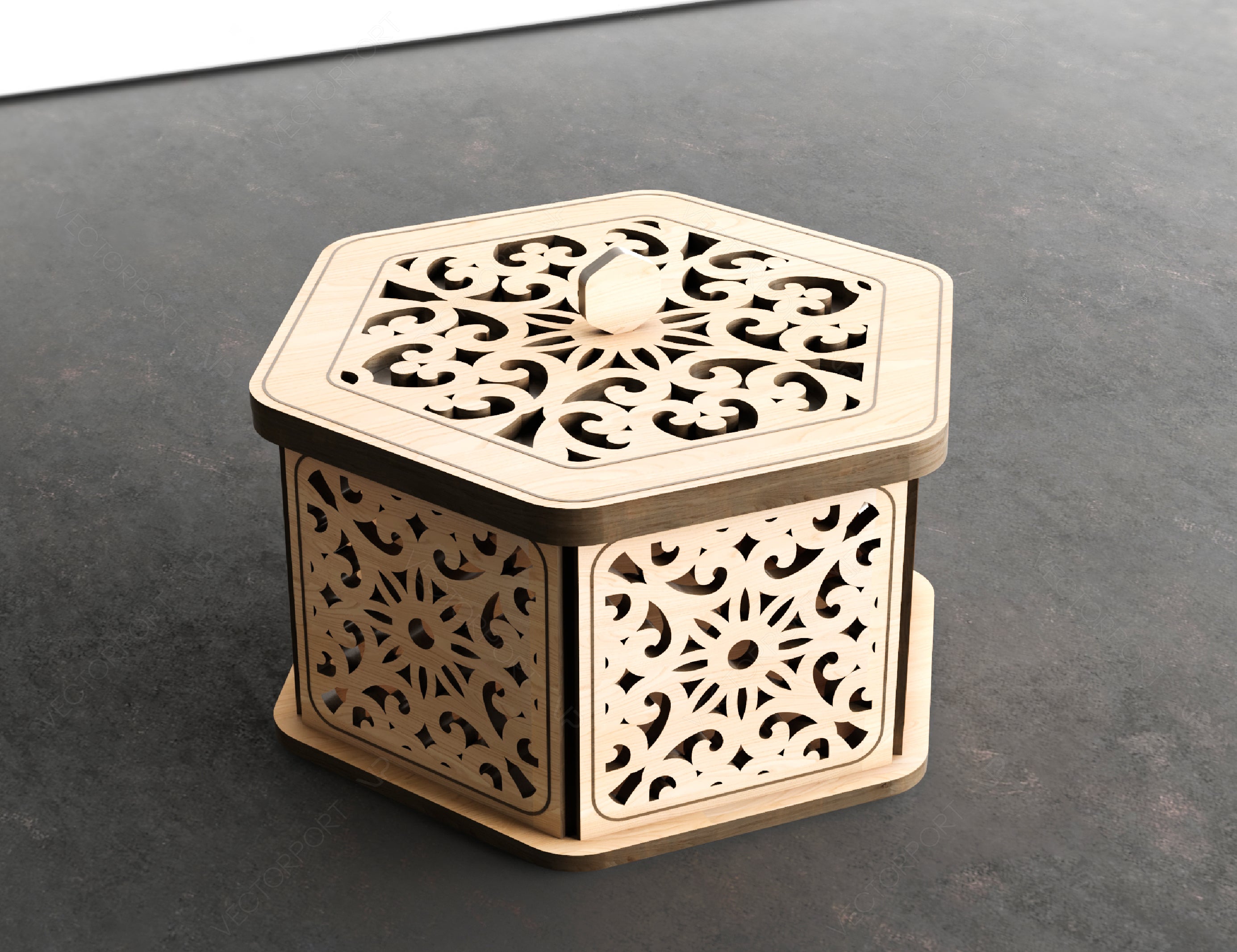Hexagon Laser Cut Decorative Wooden Gift box Wedding favour laser cut jeweler case | SVG, DXF, AI |#145 |
