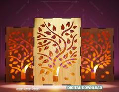 Tree Leaves Candle Holder Laser Cut Lamp wood Tea light Lantern Votive Gift SVG |#149|