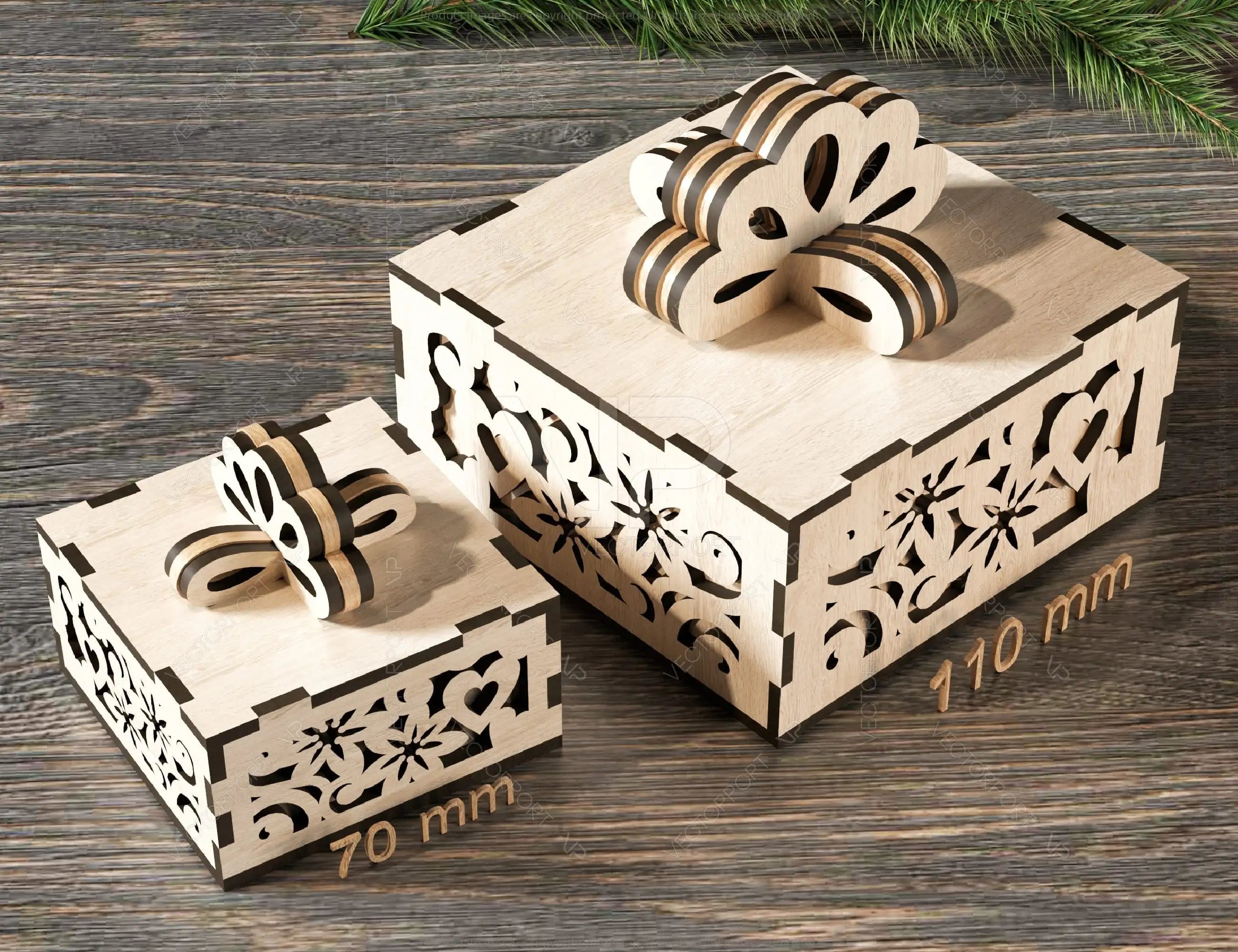 Cute Gift Box with Ribbon Decorative Wooden laser cut jeweler case Wedding Love Ring box vector model Digital Download |#U149|