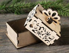 Cute Gift Box with Ribbon Decorative Wooden laser cut jeweler case Wedding Love Ring box vector model Digital Download |#U149|