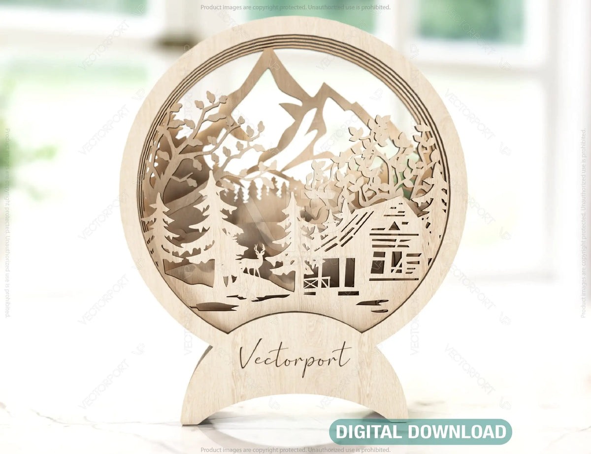 Christmas Wood Decorative New Year Wooden House Vector Plan DIY Scene Multilayer |SVG |#U151|