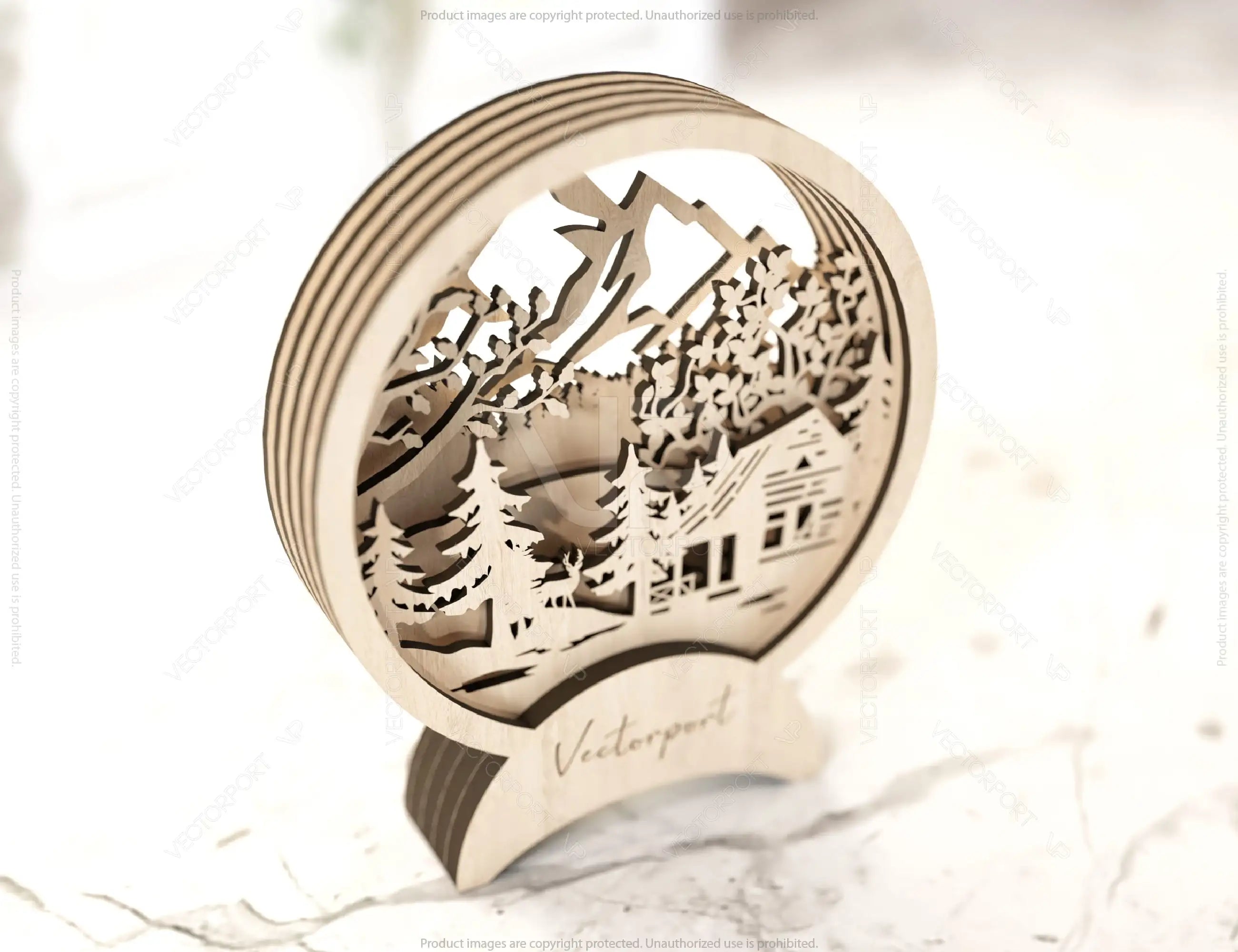 Christmas Wood Decorative New Year Wooden House Vector Plan DIY Scene Multilayer |SVG |#U151|