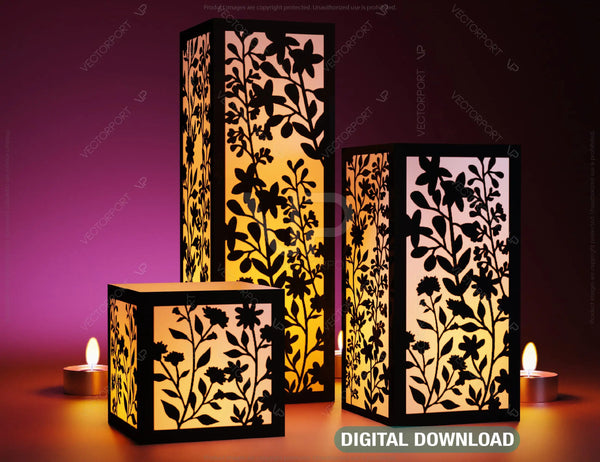 Papercut Floral Lantern Candle Holder SVG Laser Cut Lamp Tea light tem ...