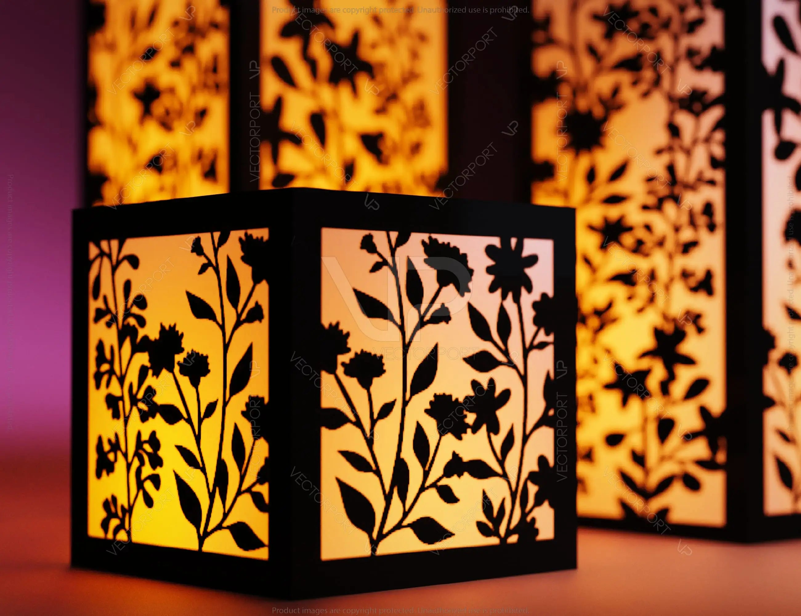 Papercut Floral Lantern Candle Holder SVG Laser Cut Lamp Tea light template Files |#153|