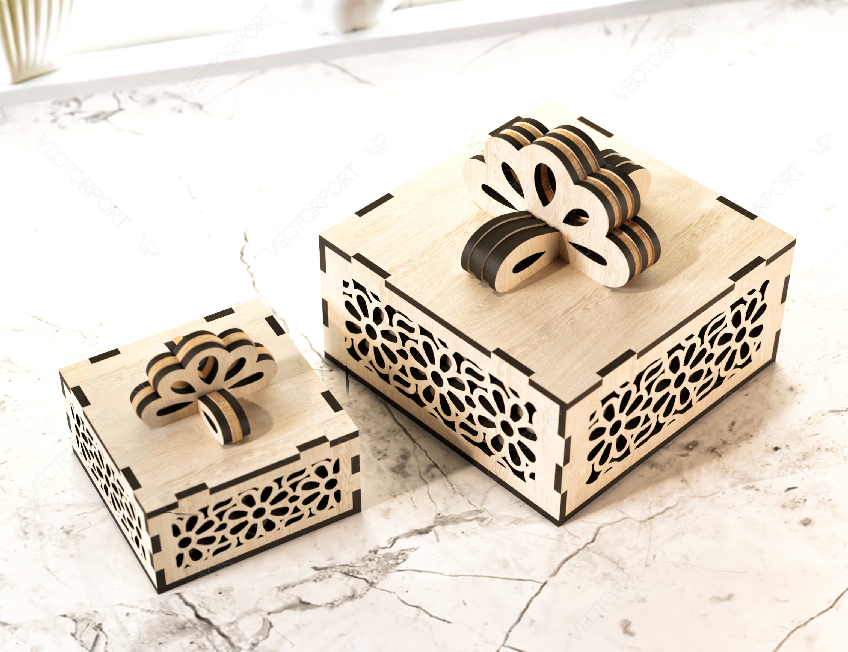 Cute Gift Box with Ribbon Decorative Wooden laser cut jeweler case Wedding Love Ring box vector model Digital Download |#U154|
