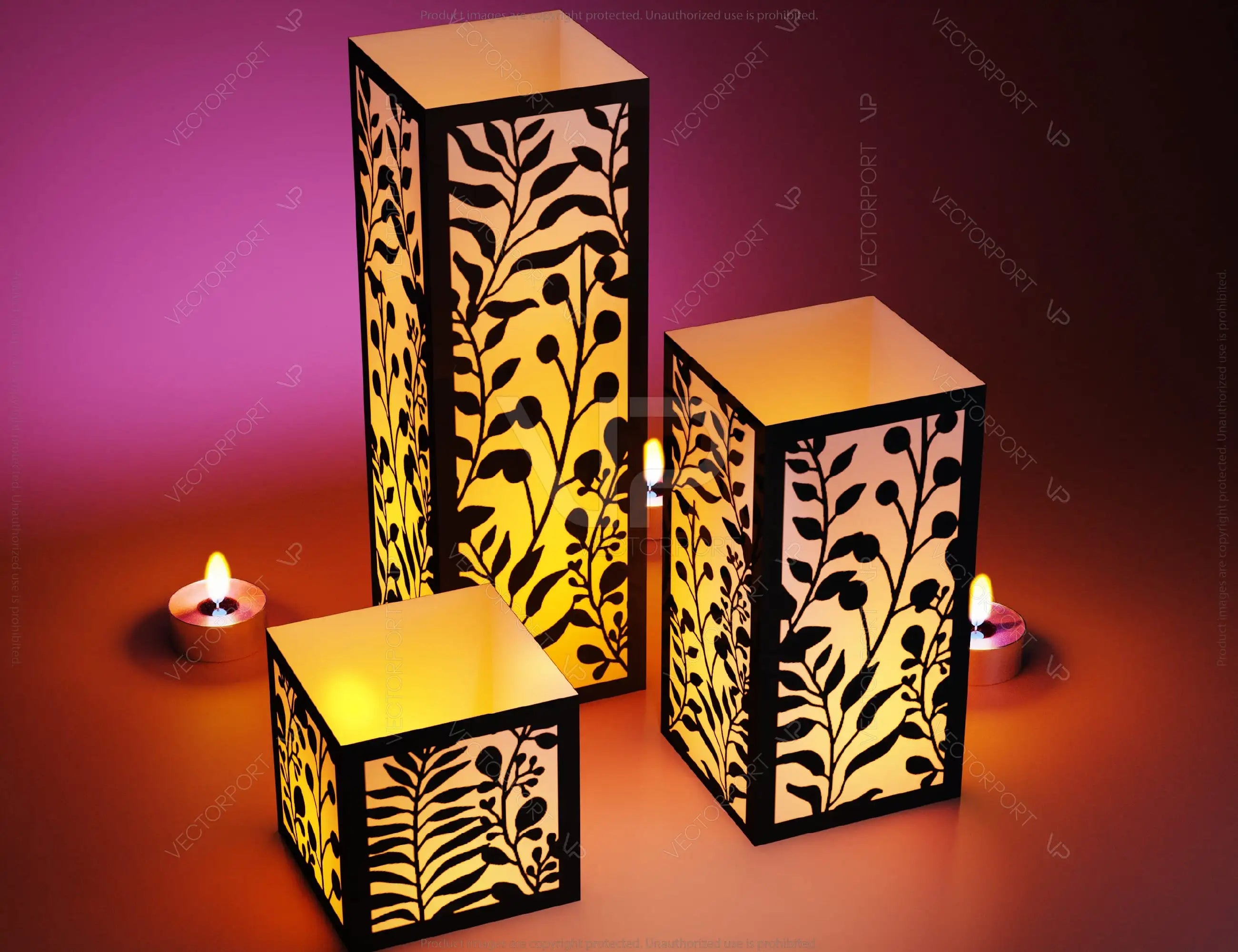 Papercut Floral Lantern Candle Holder SVG Laser Cut Lamp Tea light template Files |#154|