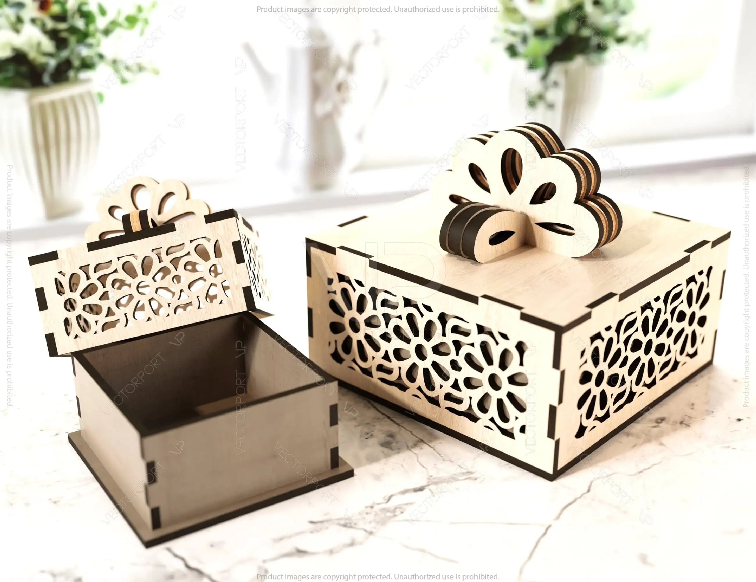 Cute Gift Box with Ribbon Decorative Wooden laser cut jeweler case Wedding Love Ring box vector model Digital Download |#U154|