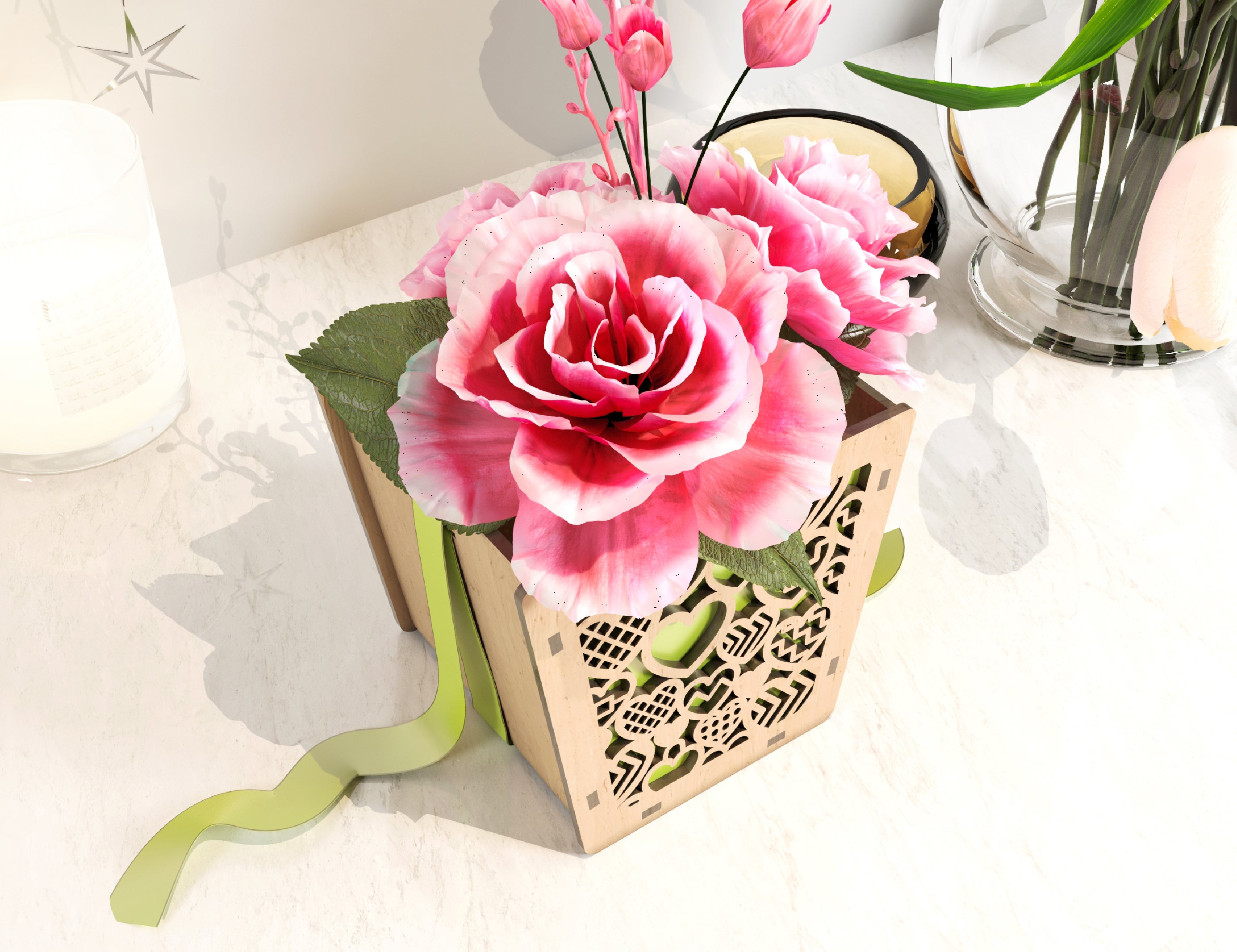 Leaves Box Laser cut Gift box Envelope Home Décor Decorative Wedding Card Box Decoration Wooden Case Invitation Box SVG |#156|
