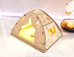 Wooden Tent Shape Laser Cut Night Light Lamp Mdf Laser Cutting Camping Tent Home Lampshade Table Candle Holder Tea light SVG |#158|