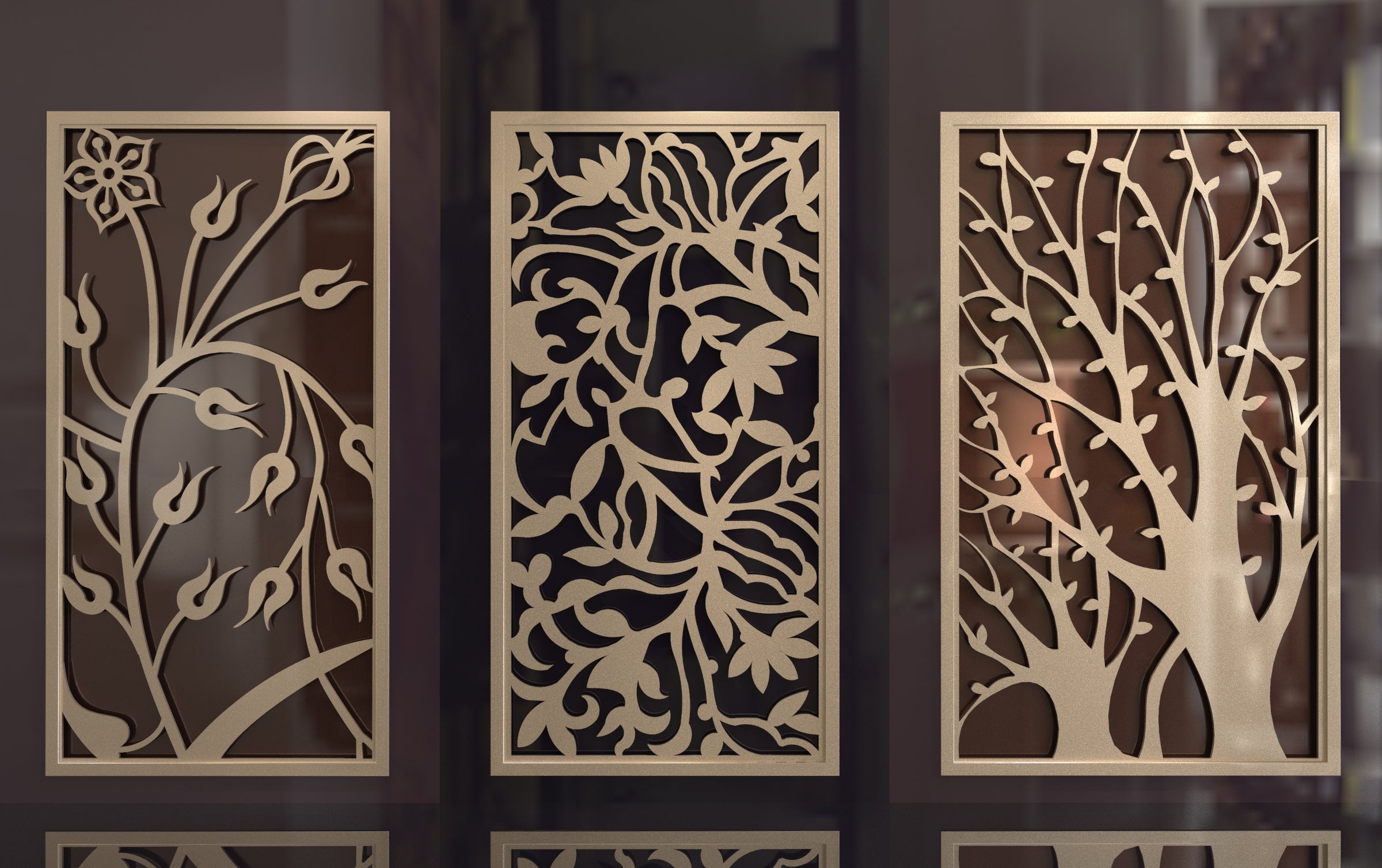 Tree Ornaments for decorative partitions panel screen CNC Laser Cutting File | SVG, DXF, AI |#C016|