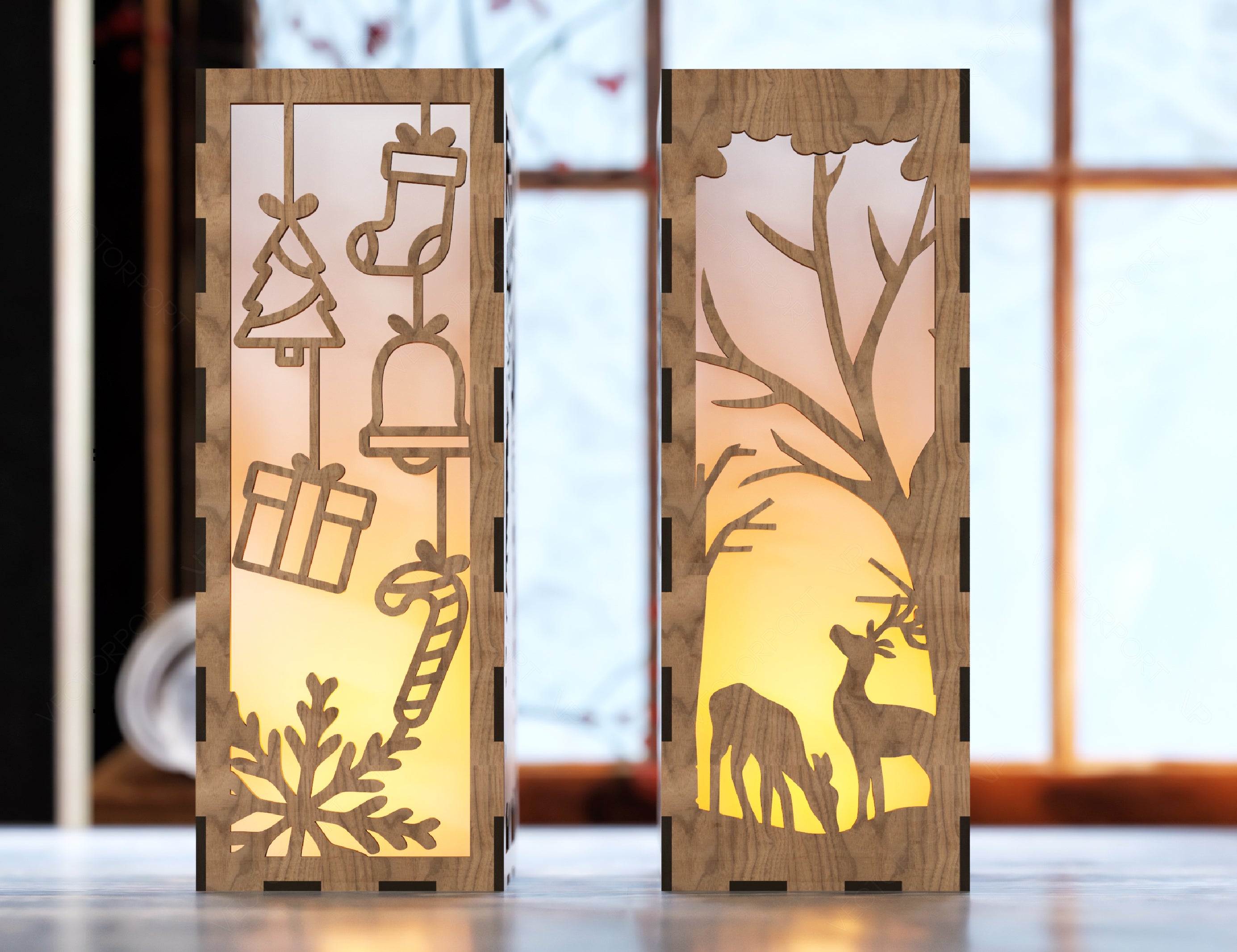 Christmas Decorative Wooden table Lamp Lantern New Year Candle Holder Laser Cut Tea light SVG Cut Plan |#U160|