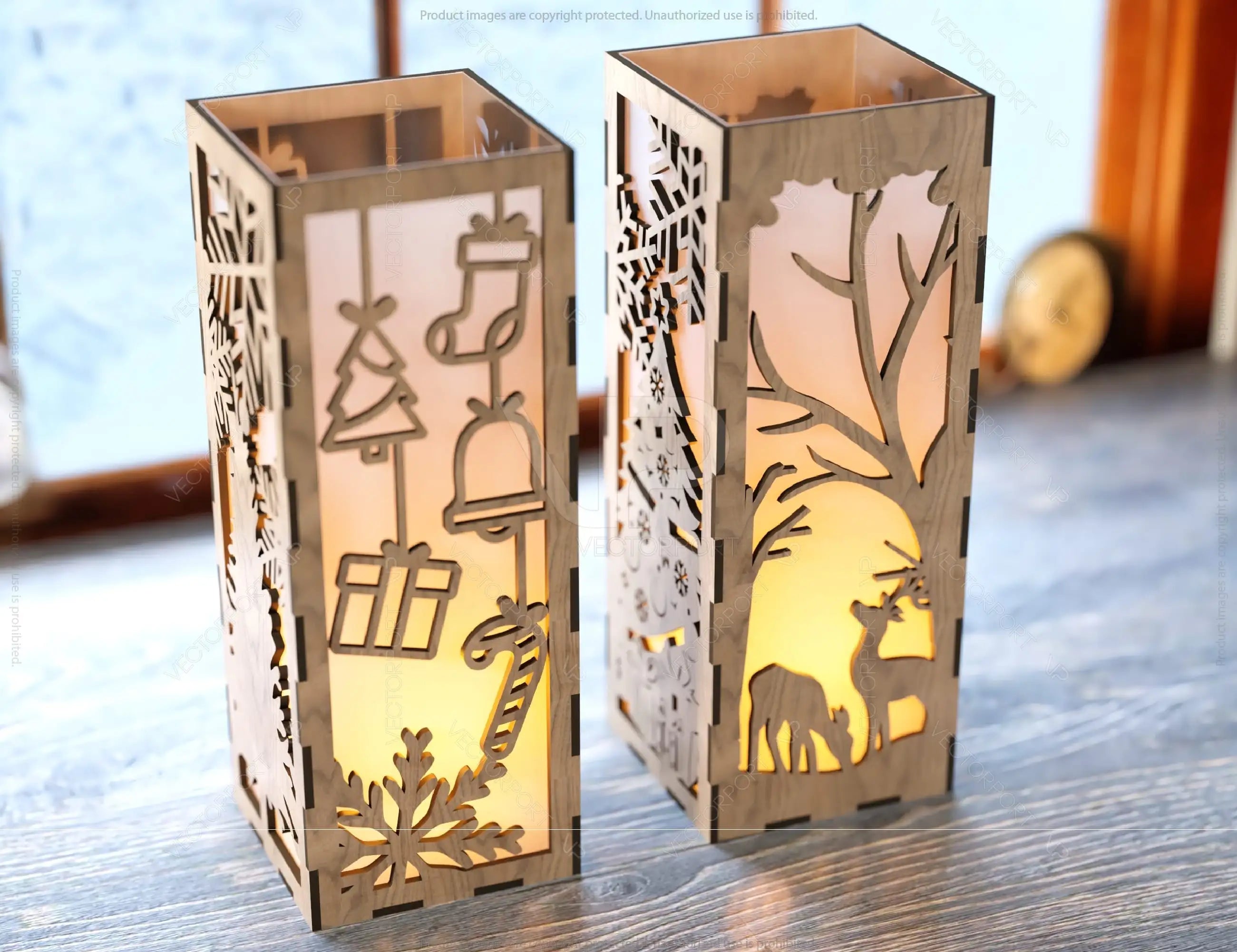 Christmas Decorative Wooden table Lamp Lantern New Year Candle Holder Laser Cut Tea light SVG Cut Plan |#U160|