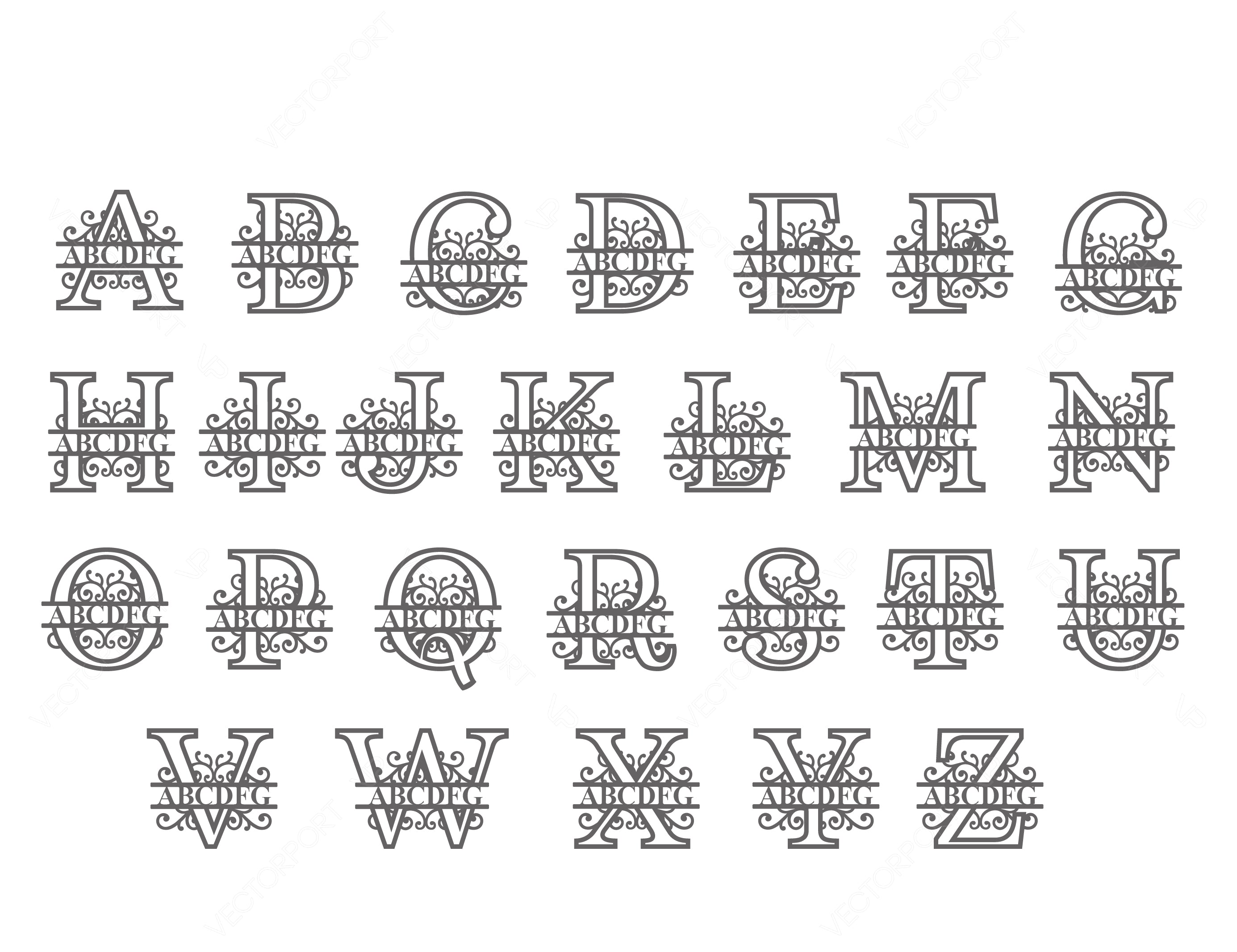Floral Split Regal Personalized Monogram Alphabet Letters Laser Cut Name Sign Customizable Template |#U161|